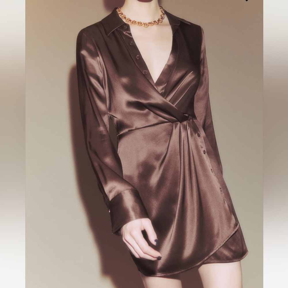 REFORMATION ALAINE SILK DRESS NWT SIZE 6 IN BROWN / CAFE